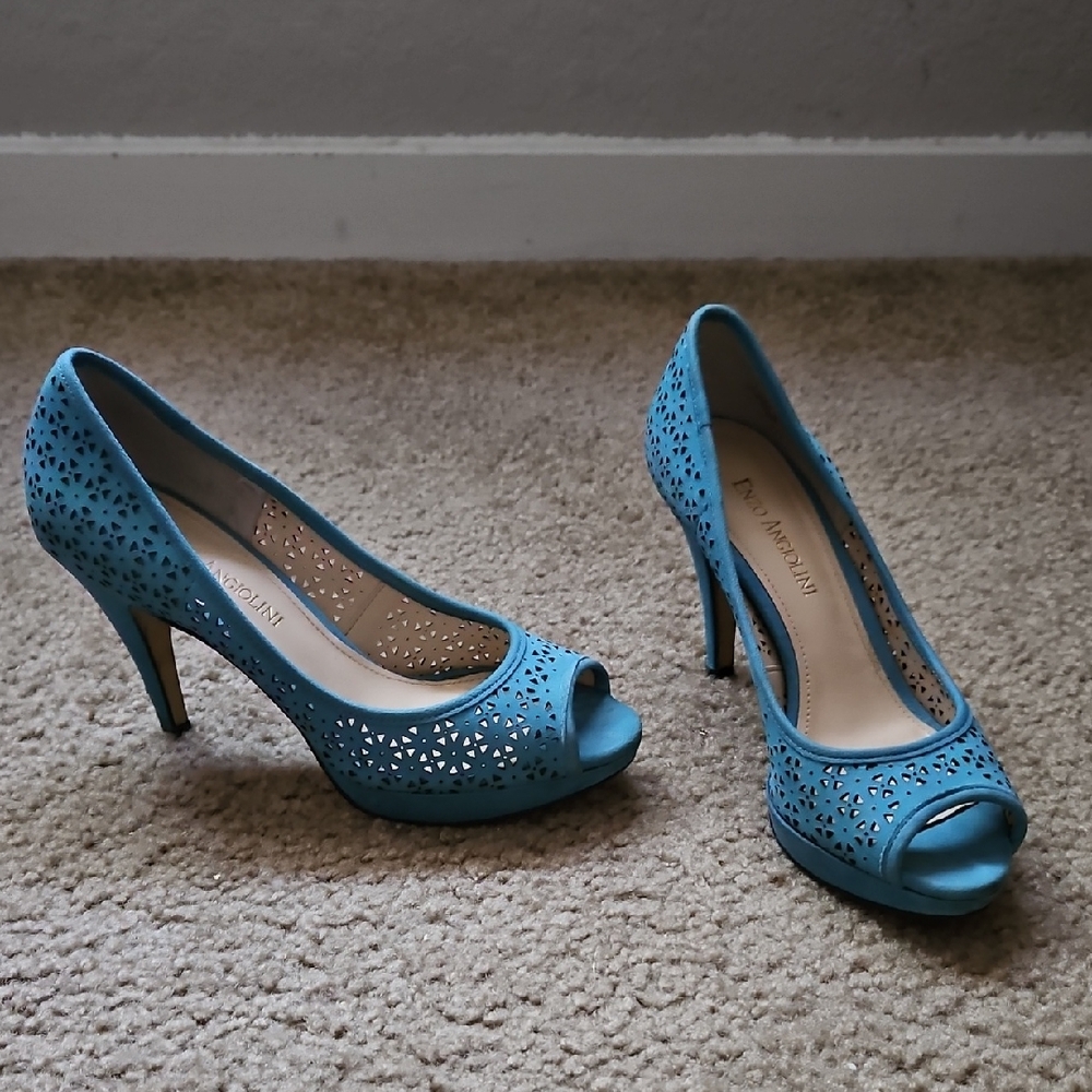 5 1/2 Blue Peep Toe Heels Women Enzo Angiolini
